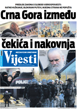 Naslovna strana "Vijesti" za 27. decembar 2019. godine