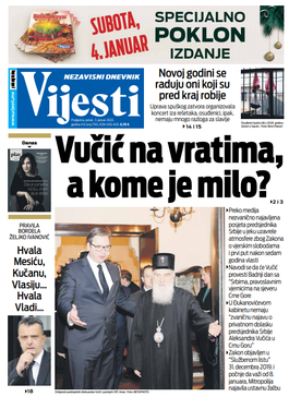 Naslovna strana "Vijesti" za treći januar