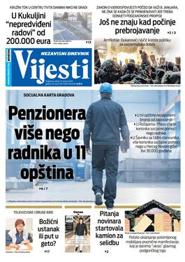 Naslovna strana "Vijesti" za 10. januar 2020.