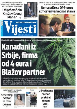 Naslovna strana "Vijesti" za 11. januar 2020. godine