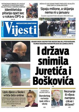 Naslovna strana "Vijesti" za 13. januar 2020. godine