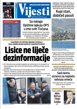 Naslovna strana "Vijesti" za 14. januar. 2020. godine