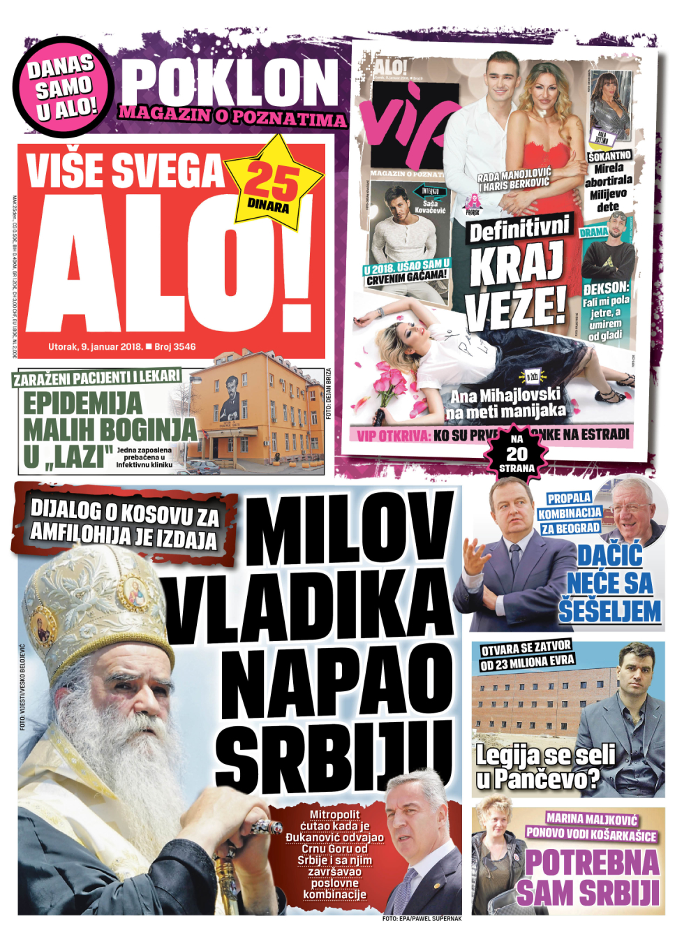 Naslovnica tabloida Alo iz januara 2018. godine