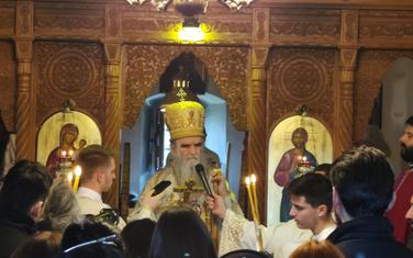 Mitropolit Amfilohije tokom liturgije u manastiru Svetog Arhangela Mihaila