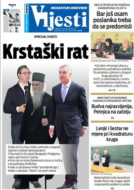 Naslovna strana "Vijesti" za 18. januar 2020. godine