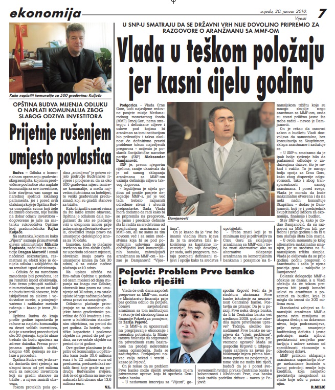 Strana "Vijesti" od 20. januara 2010.