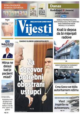 Naslovna strana "Vijesti" za 23. januar 2020. godine