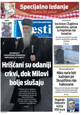 Naslovna strana "Vijesti" za 24. januar 2020. godine