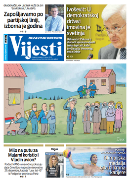 Naslovna strana "Vijesti" za drugi februar 2020. godine