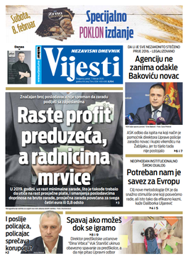 Naslovna strana "Vijesti" za sedmi februar