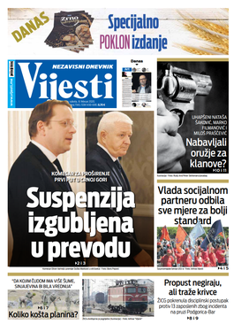 Naslovna strana "Vijesti" za 8. februar 2020.