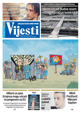 Naslovna strana "Vijesti" za 9. februar 2020.