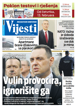 Naslovna strana "Vijesti" za 12. februar 2020. godine
