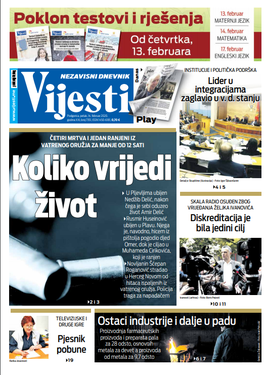 Naslovna strana "Vijesti" za 14. februar 2020. godine