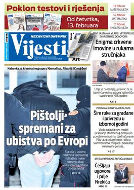 Naslovna strana "Vijesti" za subotu 15. februar 2020. godine