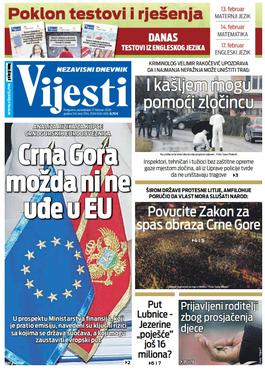Naslovna strana "Vijesti" za 17. februar 2020. godine