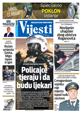 Naslovna strana "Vijesti" za 20. februar 2020. godine