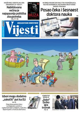 Naslovna strana "Vijesti" za 23. februar 2020. godine