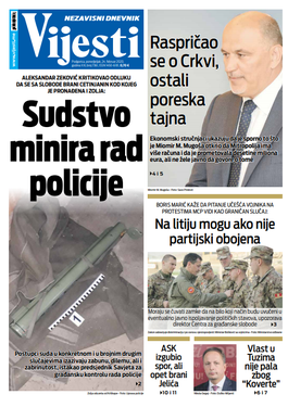 Naslovna strana "Vijesti" za 24. februar 2020. godine