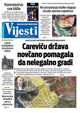 Naslovna strana "Vijesti" za 25. februar 2020. godine