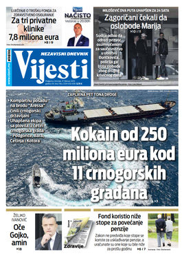 Naslovna strana "Vijesti" za 27. februar 2020.