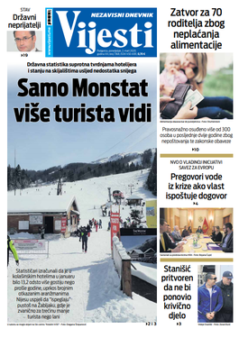 Naslovna strana "Vijesti" za drugi mart 2020. godine