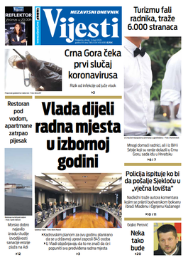Naslovna strana "Vijesti" za treći mart 2020. godine