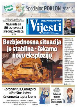 Naslovna strana "Vijesti" za petak 6. mart 2020. godine
