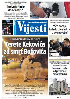Naslovna strana "Vijesti" za 10. mart