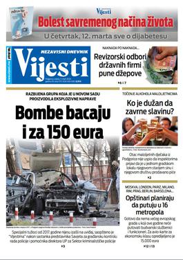 Naslovna strana "Vijesti" za 11. 3. 2020.