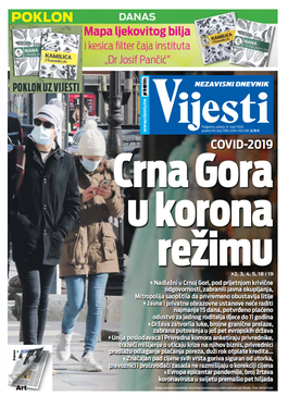 Naslovna strana "Vijesti" za 14. mart 2020. godine