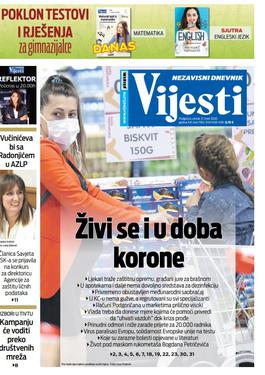 Naslovna strana "Vijesti" za 17. mart 2020. godine