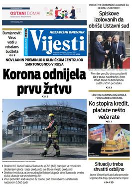 Naslovna strana "Vijesti" za 23. mart 2020. godine