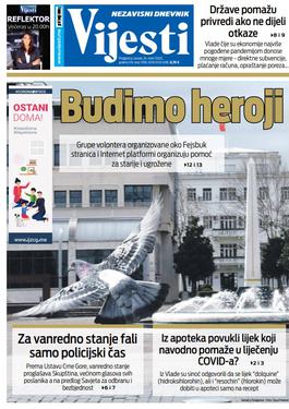 Naslovna strana "Vijesti" za utorak 24. mart 2020. godine
