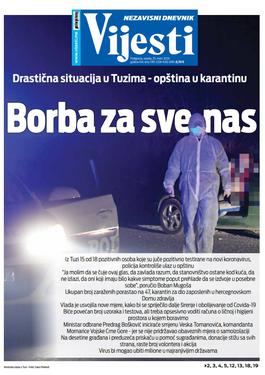 Naslovna strana "Vijesti" za 25. mart 2020. godine