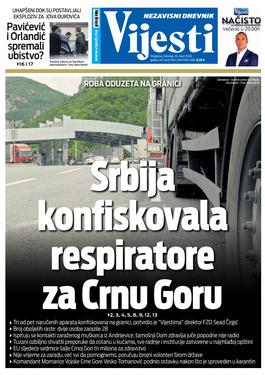 Naslovna strana "Vijesti" za 26. mart 2020. godine