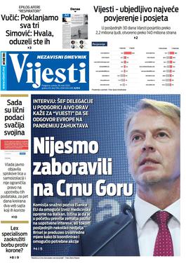 Naslovna strana "Vijesti" za 28. mart 2020. godine