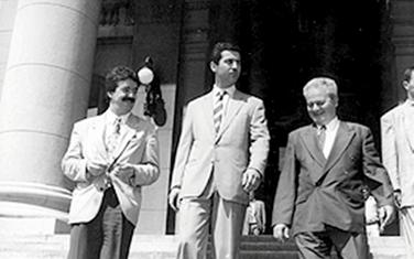 Predsjednik i premijer u vrijeme deportacije, Momir Bulatović i Milo Đukanović, sa Slobodanom Miloševićem